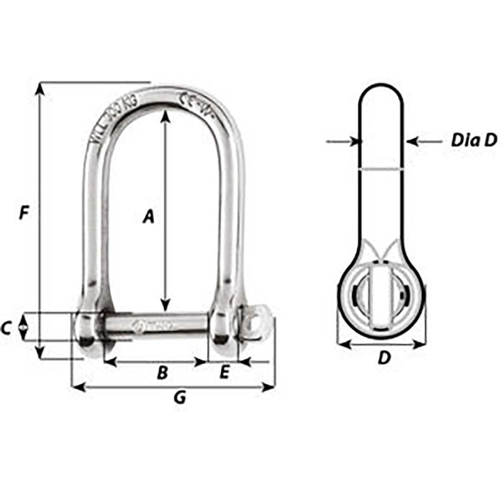 Wichard Marine self-locking large shackle with 5mm diameter, stainless steel, used for marine rigging and securing applications.