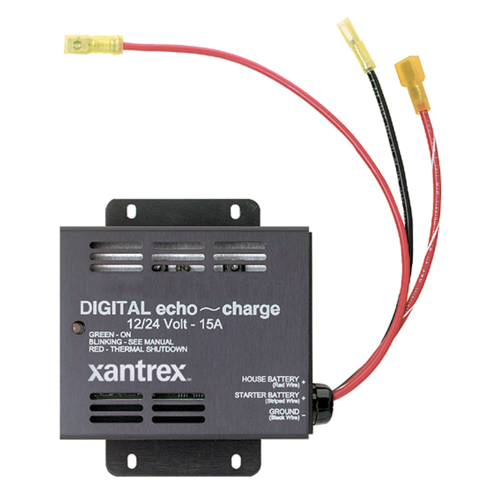 Xantrex Heart Echo Charge battery charger panel for marine or RV use, showcasing the control interface and charging ports.