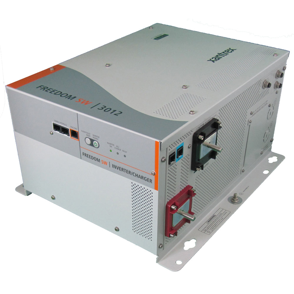 Xantrex Freedom SW3012 12V 3000W inverter/charger combo showing front panel with control buttons and display screen.
