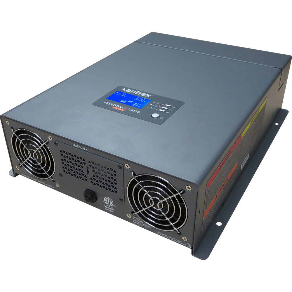 Xantrex Freedom X 3000 TrueSine inverter displaying 120V AC and 12V DC hardwire connections for reliable power conversion.