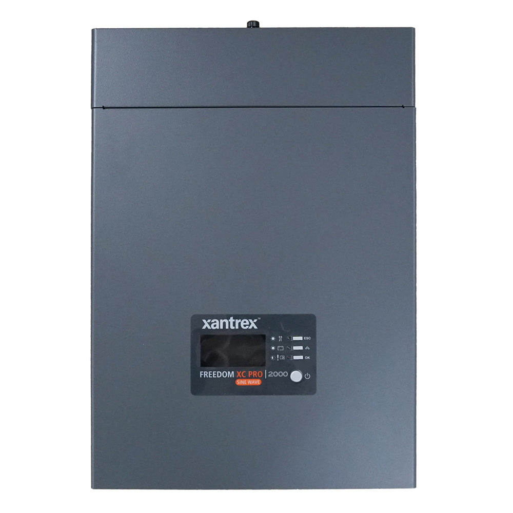Xantrex Freedom XC Pro 2000 inverter/charger showing digital display and control panel for 2000W power conversion.