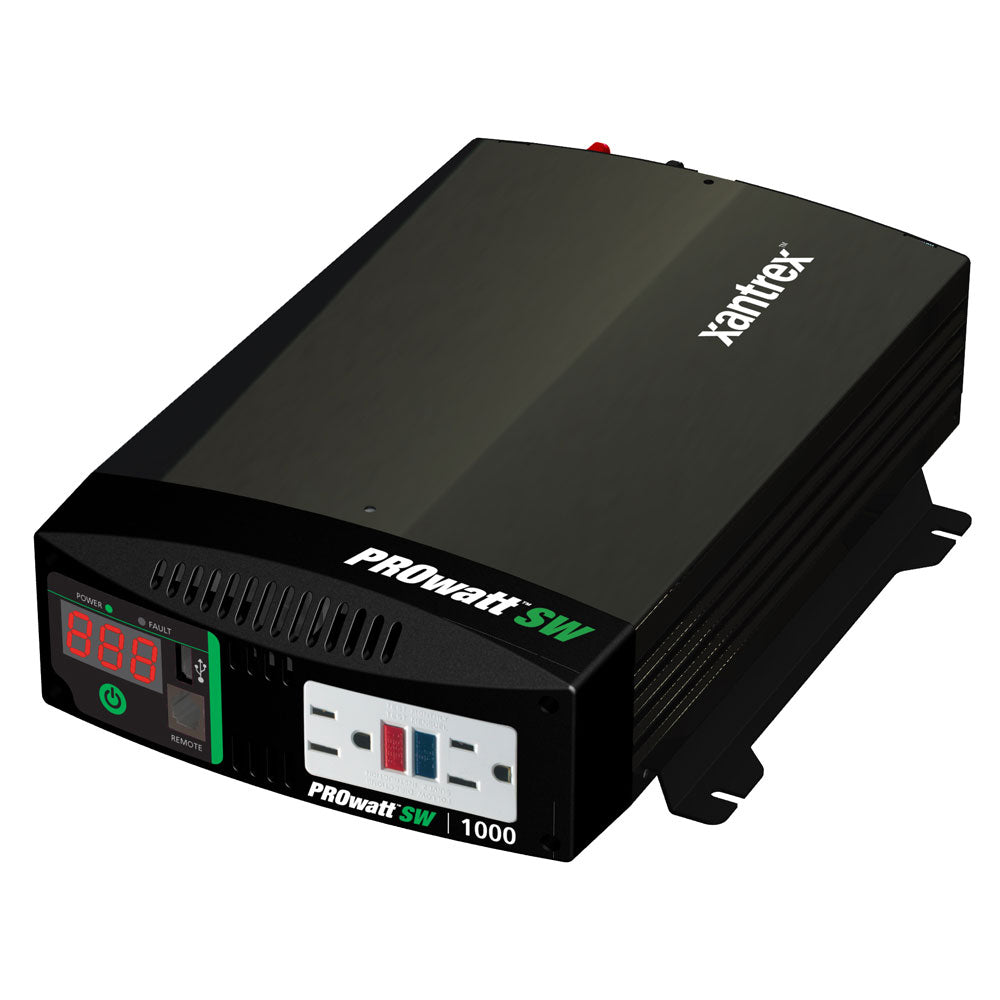 Xantrex PROwatt SW1000 true sine wave inverter displaying digital controls and connection ports for reliable power conversion