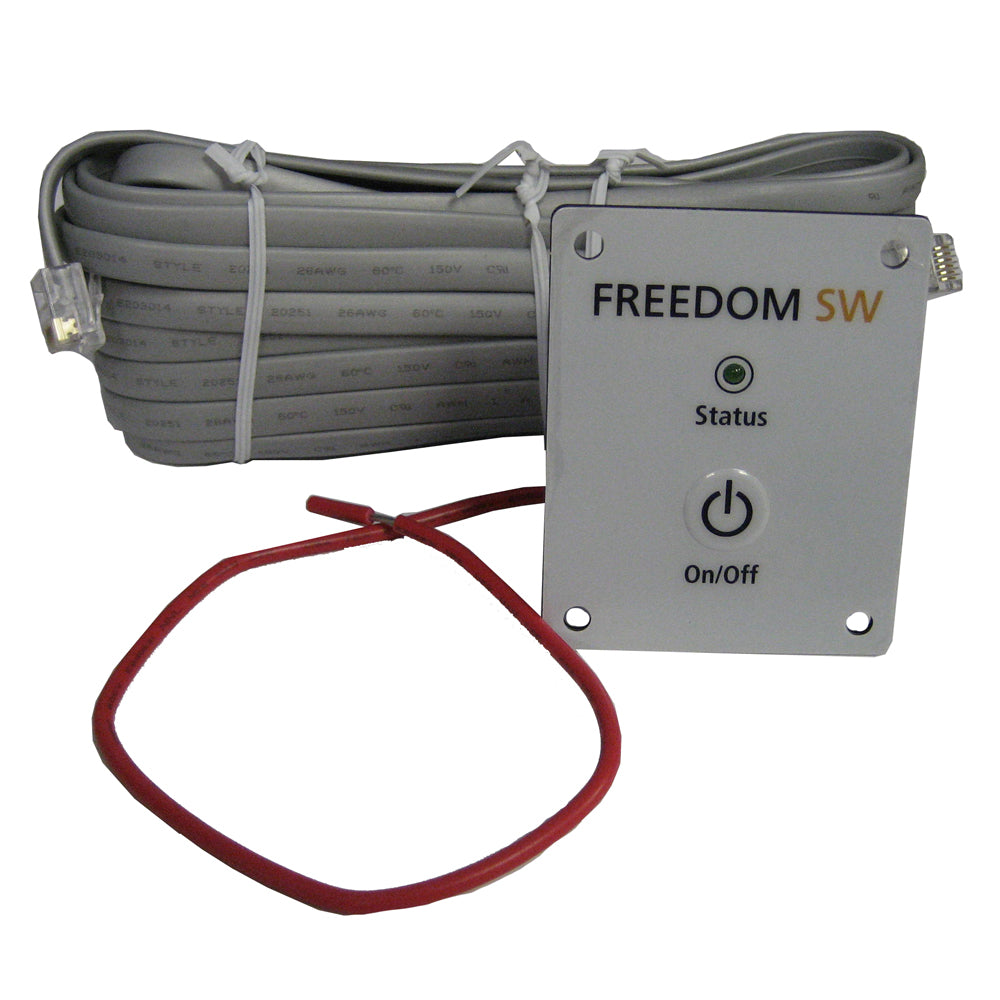 Xantrex remote on/off switch for Freedom SW series inverters, mounted on a control panel with wiring visible