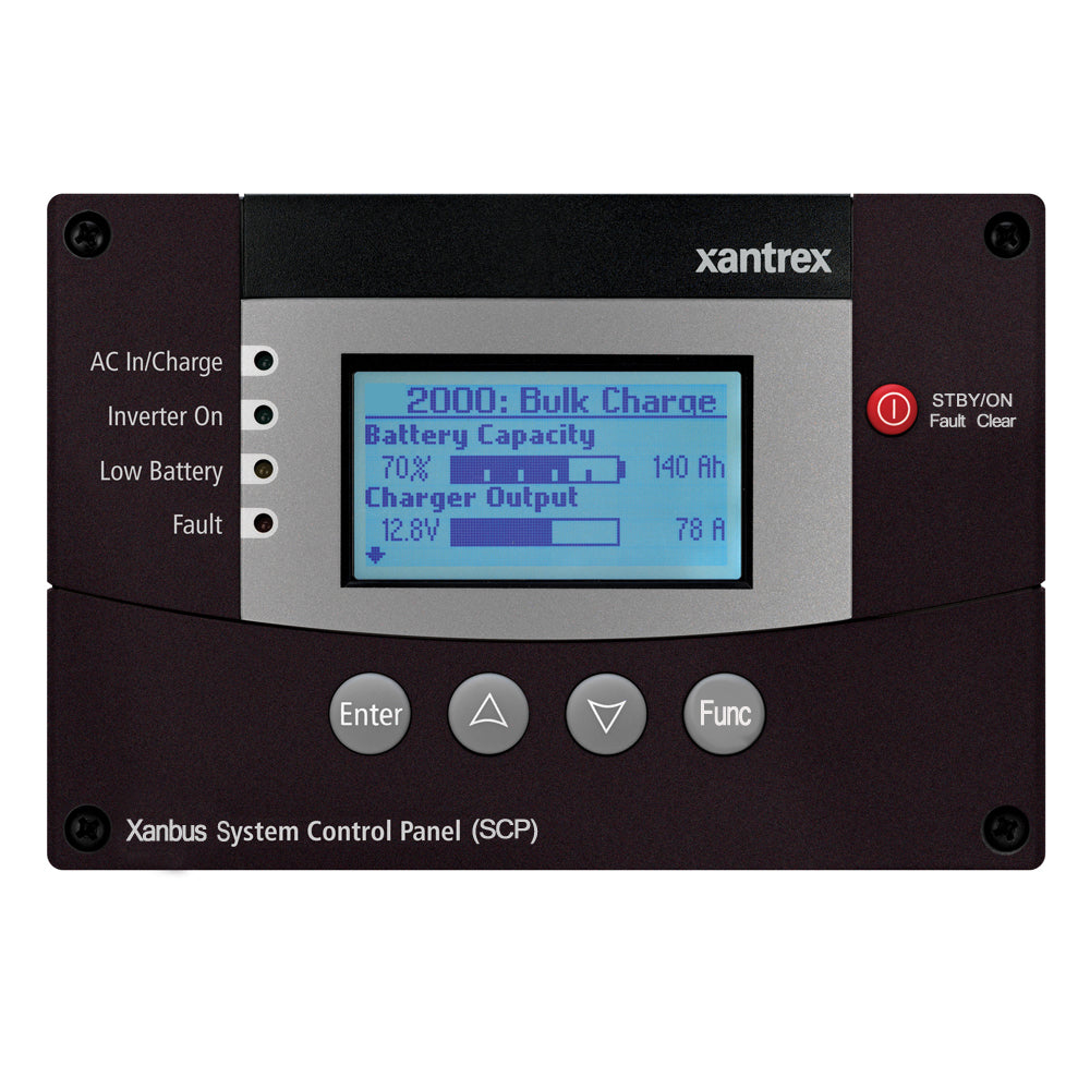 Xantrex Xanbus System Control Panel for Freedom SW2012 and SW3012 inverters, mounted with display and control buttons.