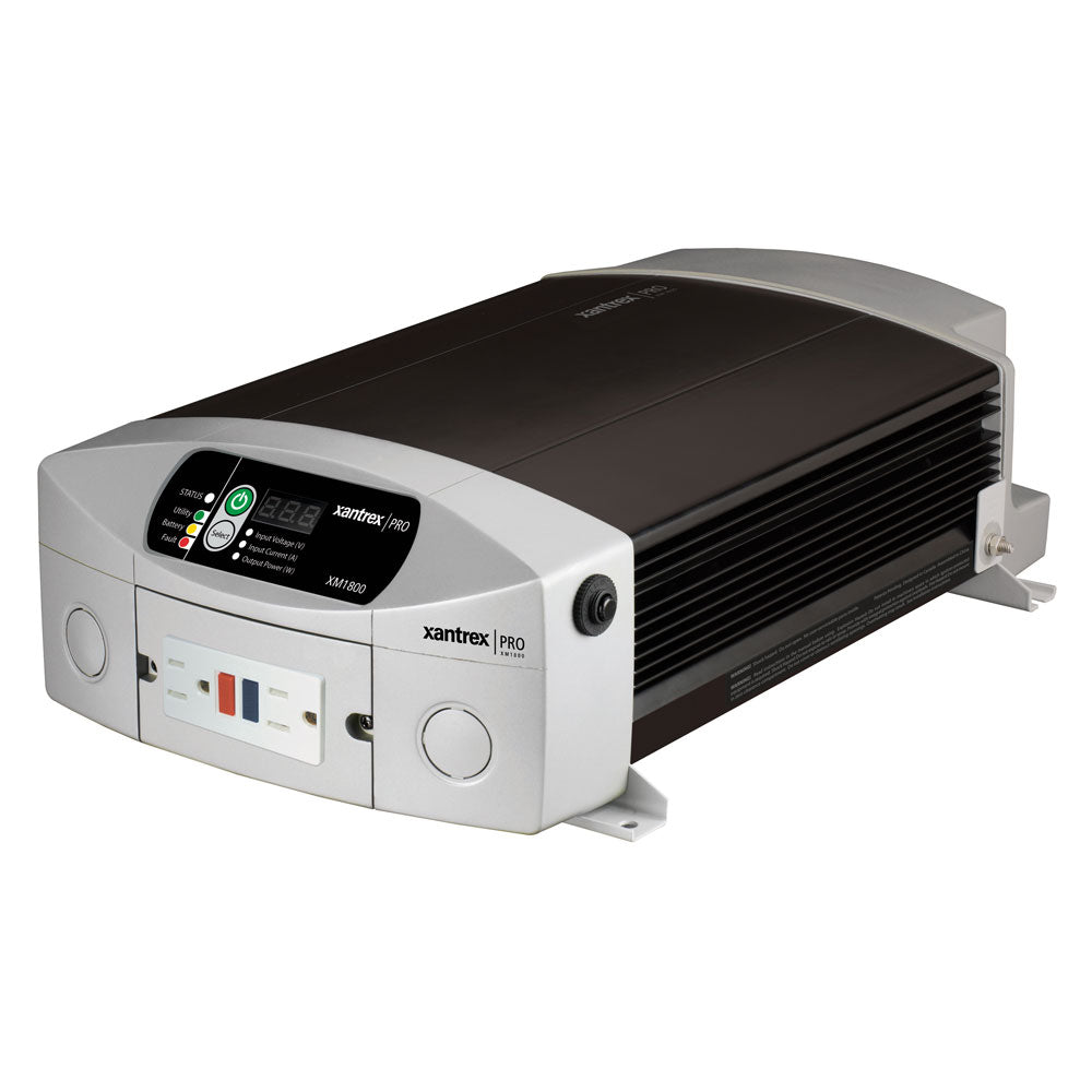 Xantrex XM1800 Pro Series inverter showing front panel with digital display and control buttons, designed for power conversion.