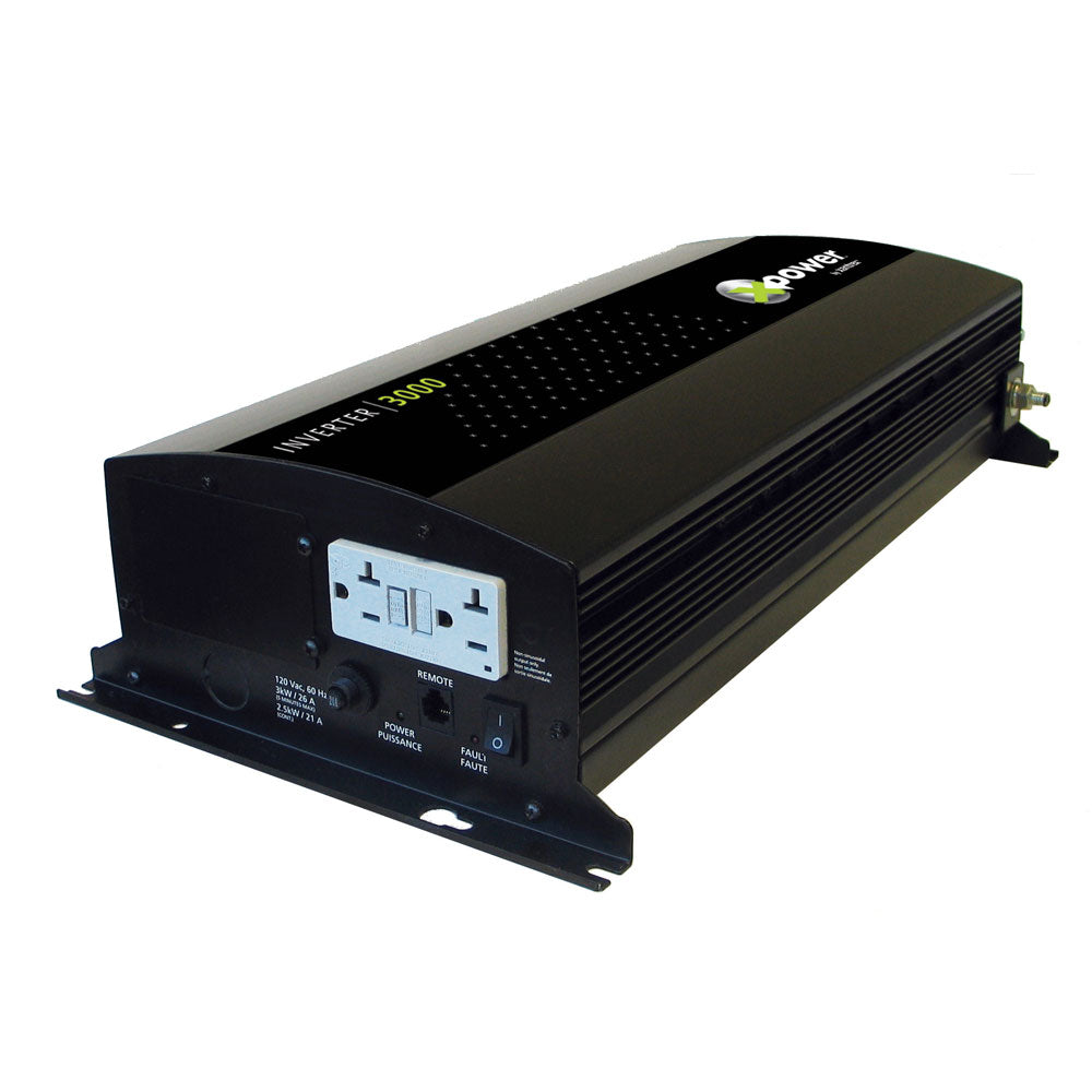 Xantrex XPower 3000 inverter with GFCI, remote ON/OFF, UL458 certification, black device with control panel and display
